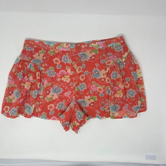 Free People Coral Floral Yoke Zip Back Summer Casual Floral Shorts 0 - Picture 1 of 5